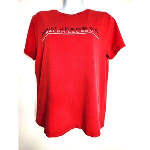 Vintage Woman's Ralph Lauren Graphic T-Shirt Polo Jeans Co. M Red Block Logo